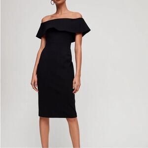 Aritzia Babaton Ruslan Off the Shoulder Bodycon Black Midi Dress Sz 00